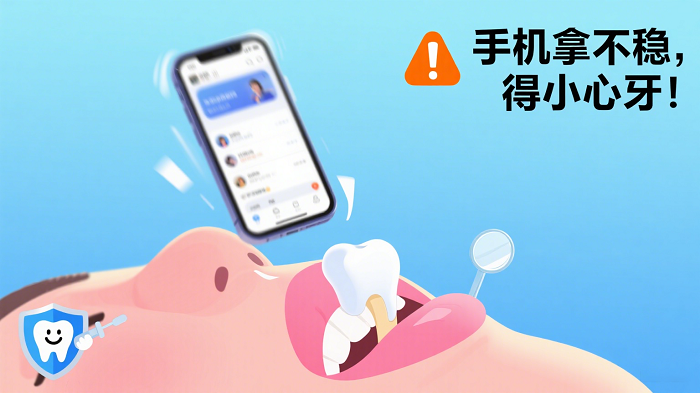手机拿不稳 得小心牙! 手机拿不稳 得小心牙!